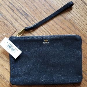 NWT Fossil Black Leather Wristlet